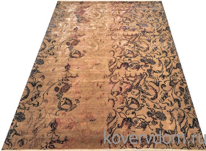 Ковер ручной работы из шелка и шерсти Silk-Wool Zardozi Brown