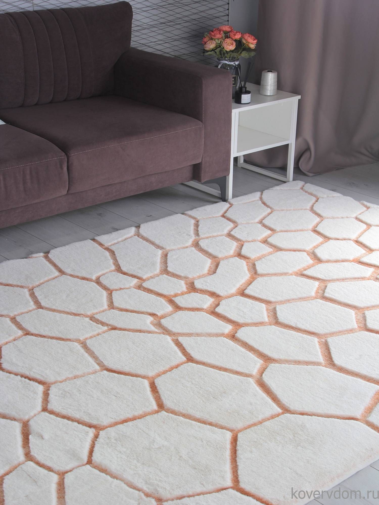 Ковер из искусственного меха RABBIT CARVING PX4003 CREAM / TERRA