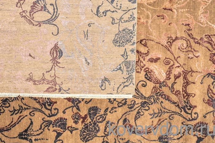 Ковер ручной работы из шелка и шерсти Silk-Wool Zardozi Brown